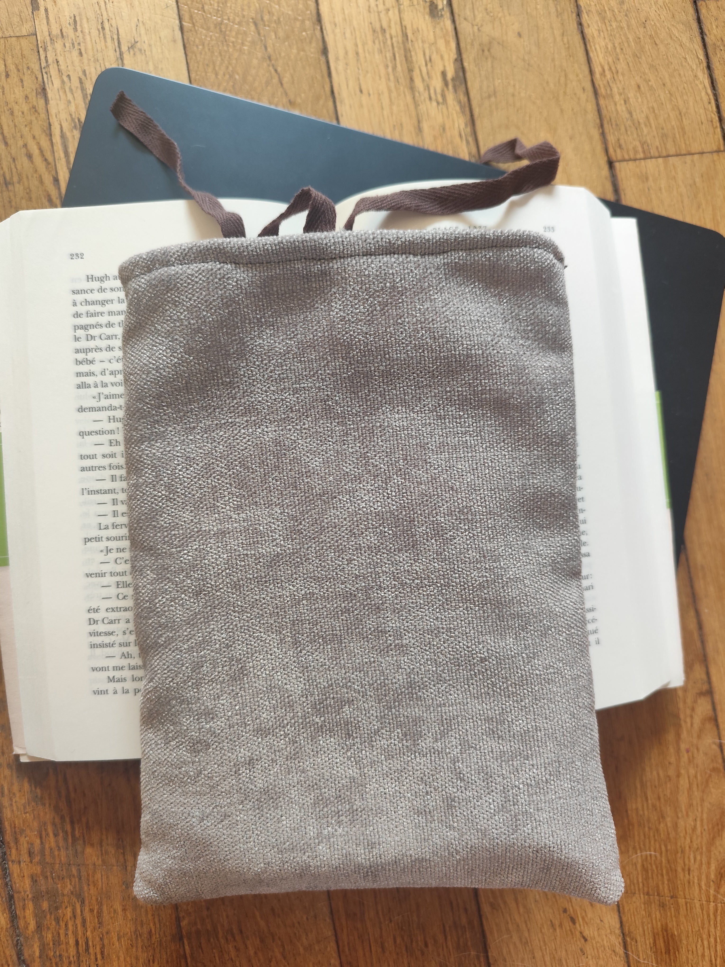 Pochette réversible Nomade — Oiseaux blancs & Lin chiné