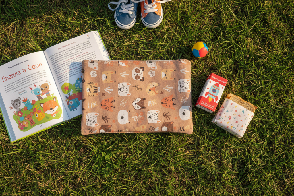Pochette animaux flat lay parc goûter enfant
