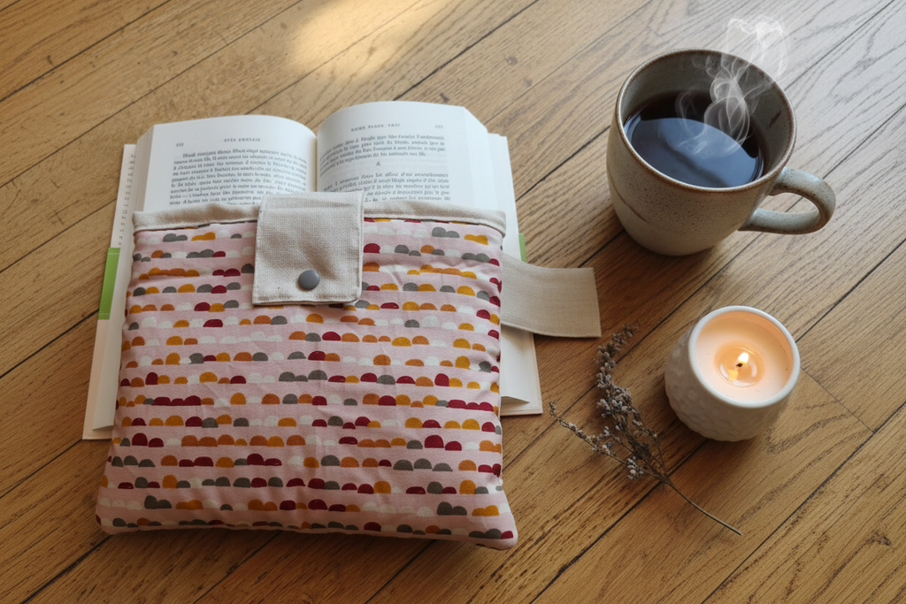 Pochette matelassée demi-cercles ambiance lecture cosy