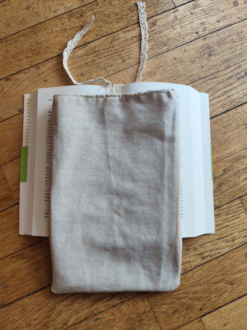 Pochette réversible – Fleurs roses & Lin naturel