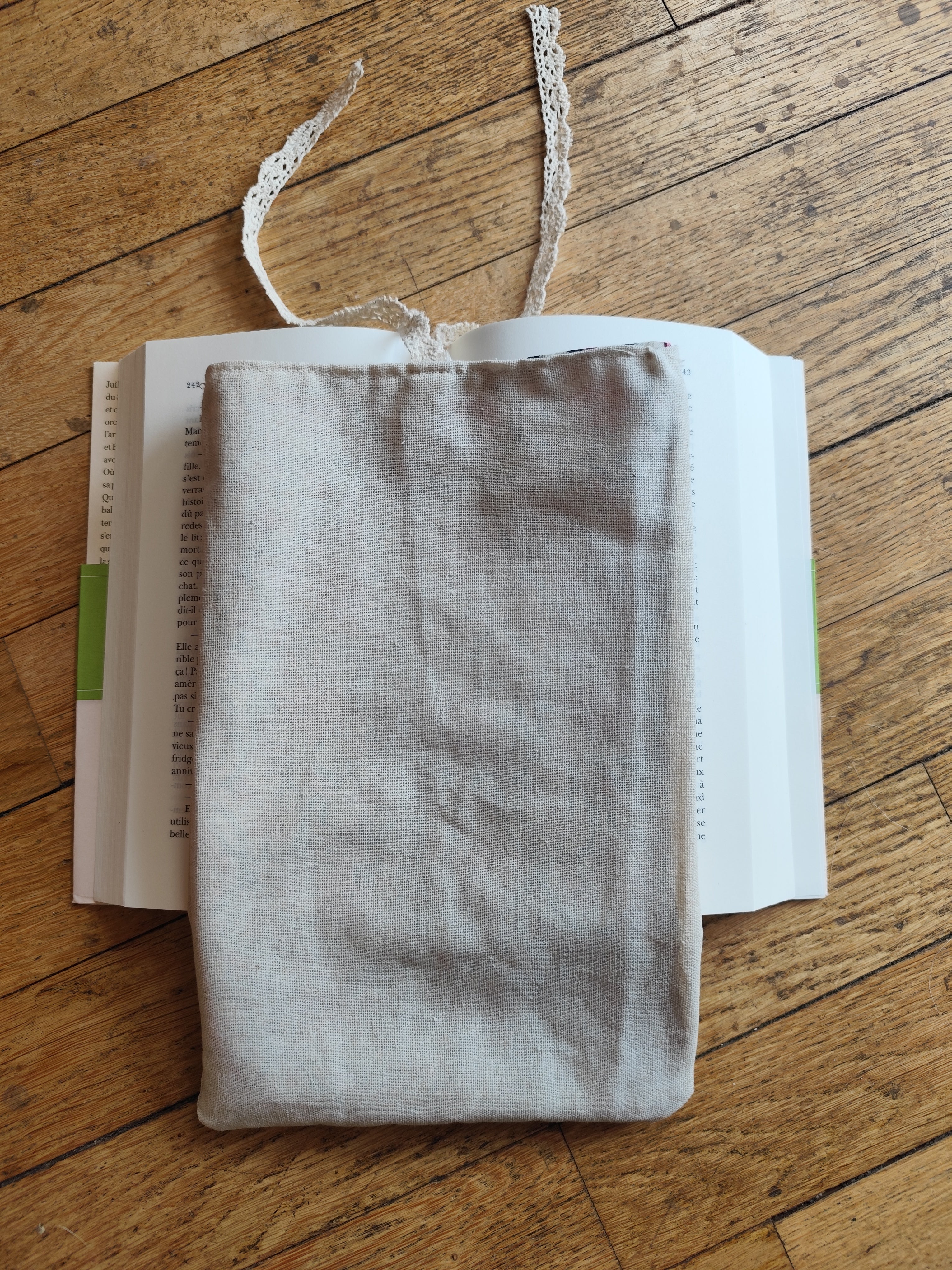 Pochette réversible – Fleurs roses & Lin naturel