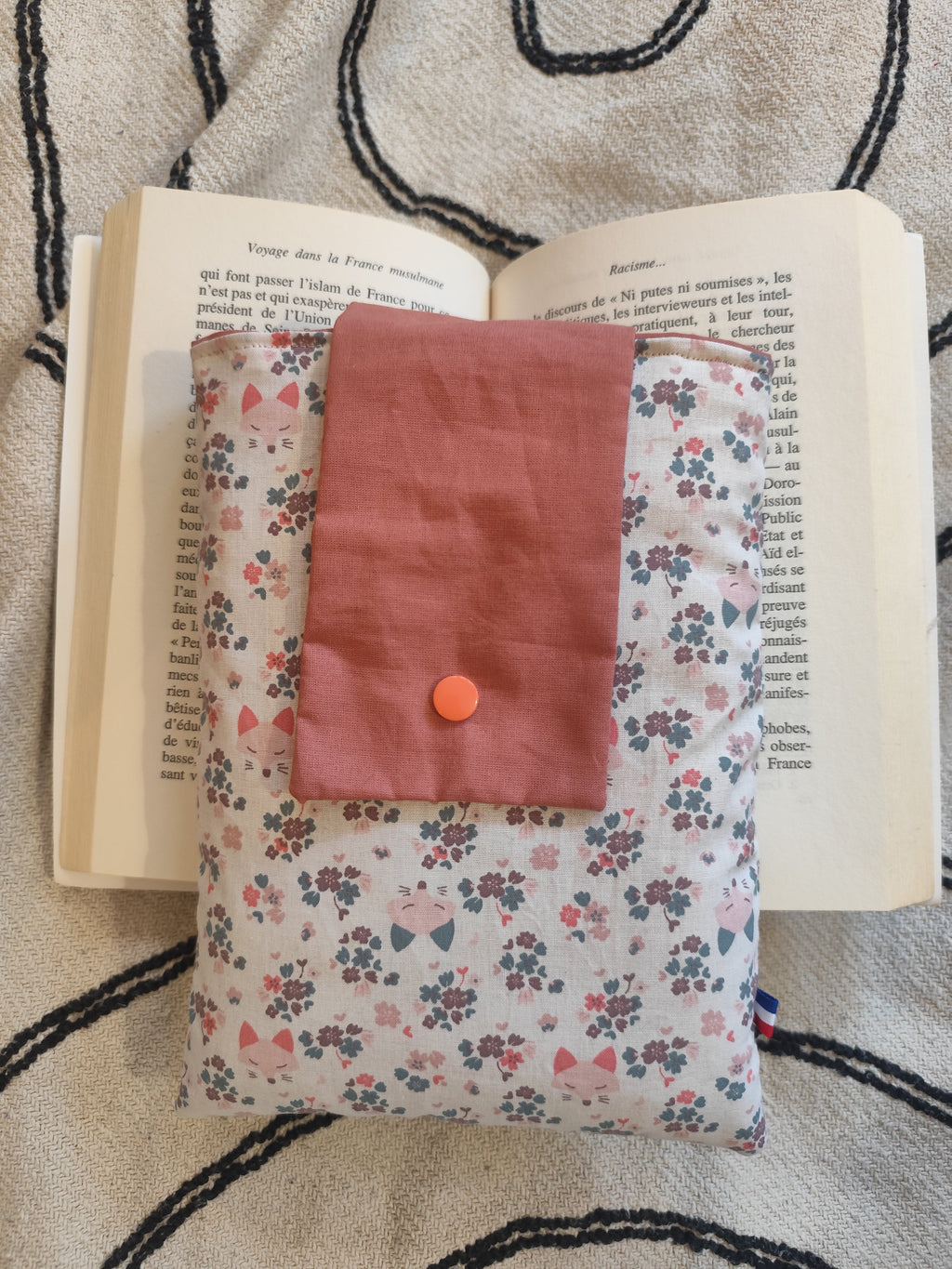 Housse livre & liseuse renards & fleurs – Moelleuse bouton-pression