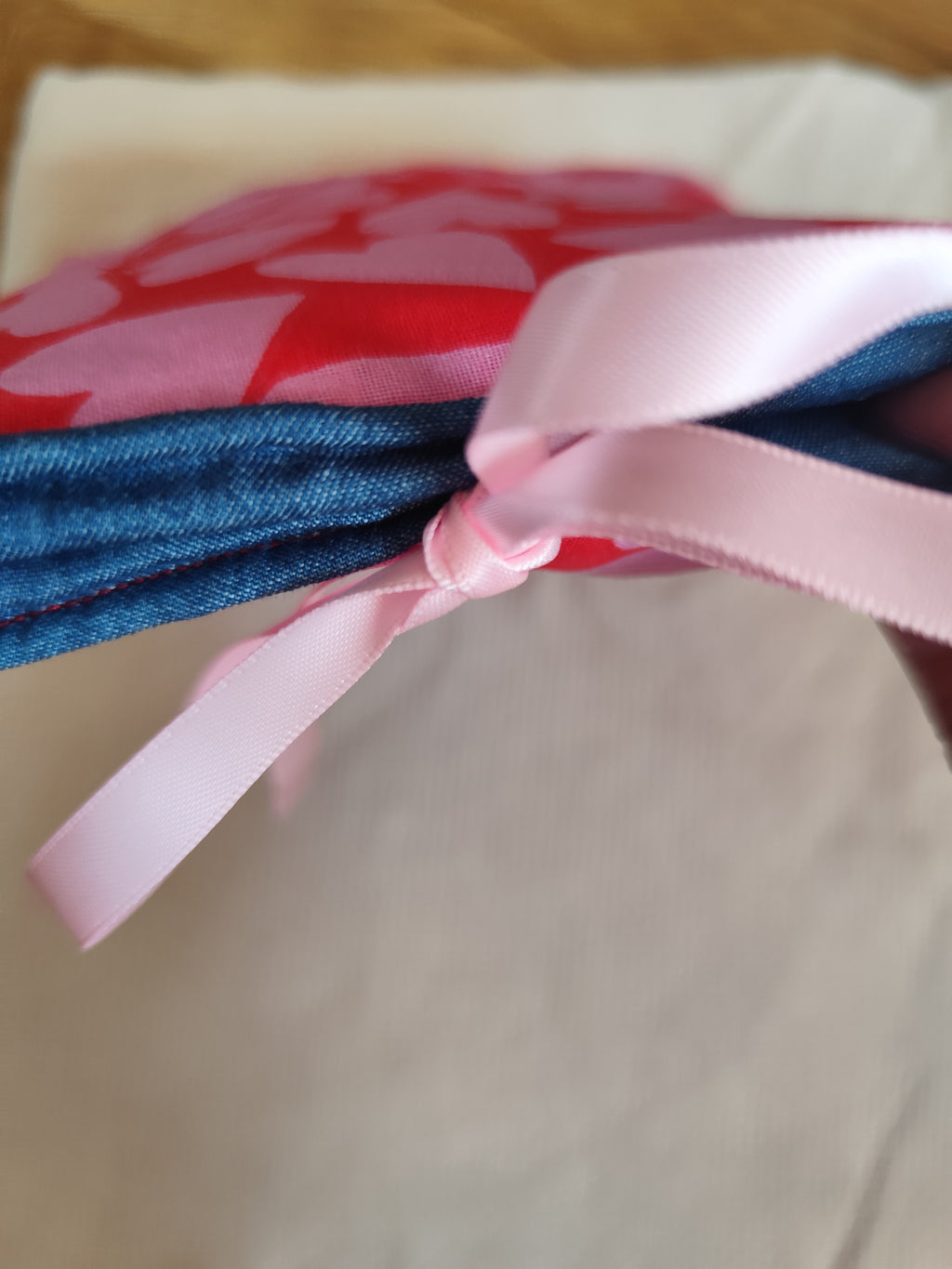Housse livre & liseuse Cœurs & Bleu jean – Réversible moelleuse