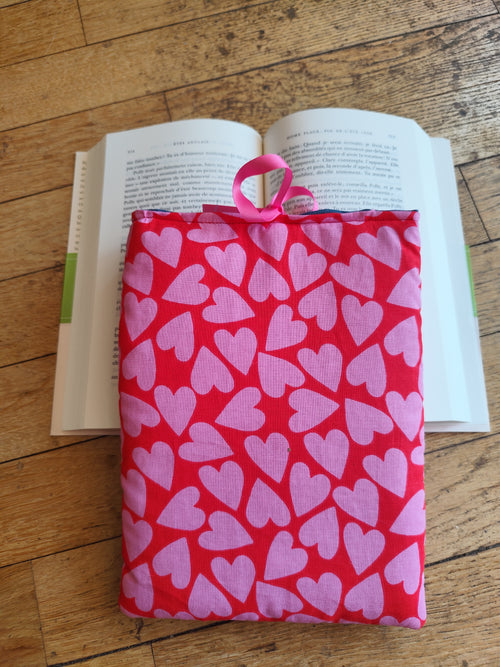 Reversible quilted pouch hearts & denim blue
