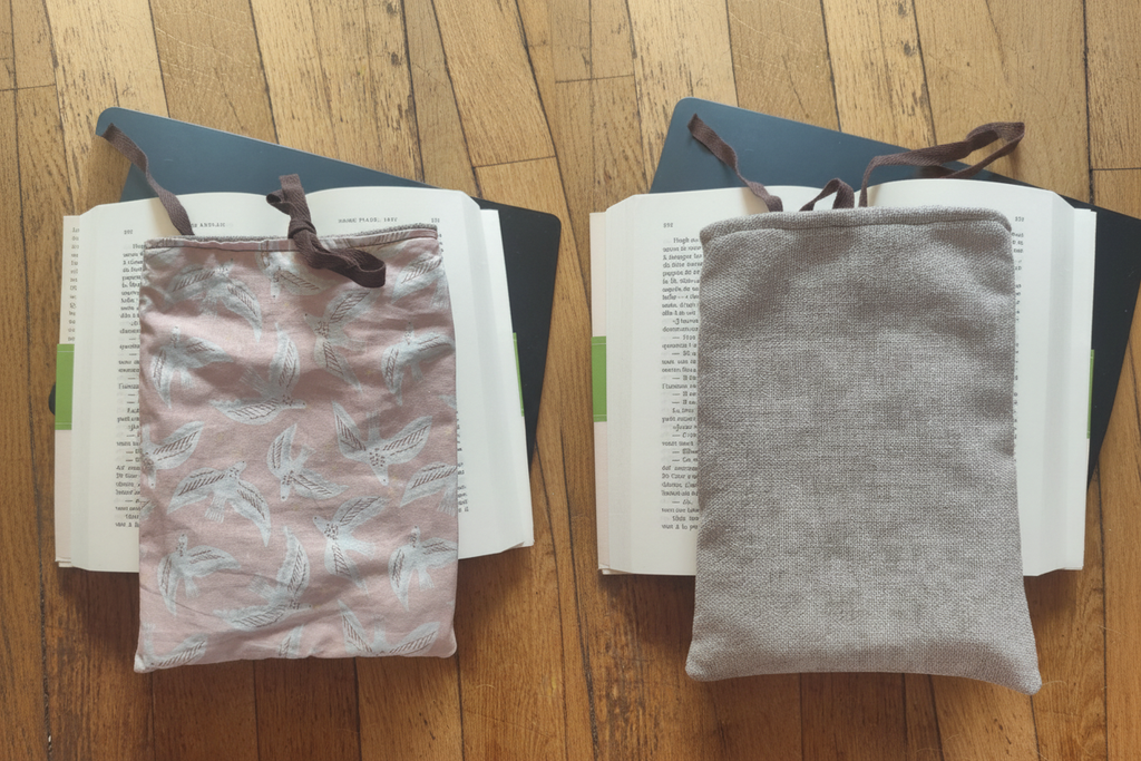 Visuel duo réversible pochette plumes roses et lin gris