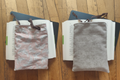 Visuel duo réversible pochette plumes roses et lin gris