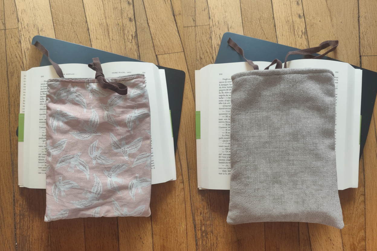 Visuel duo réversible pochette plumes roses et lin gris